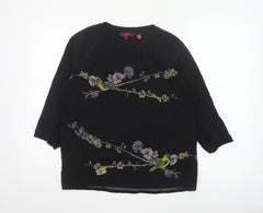 Ted Baker Women’s Black Floral Bird Tunic Blouse Size 12