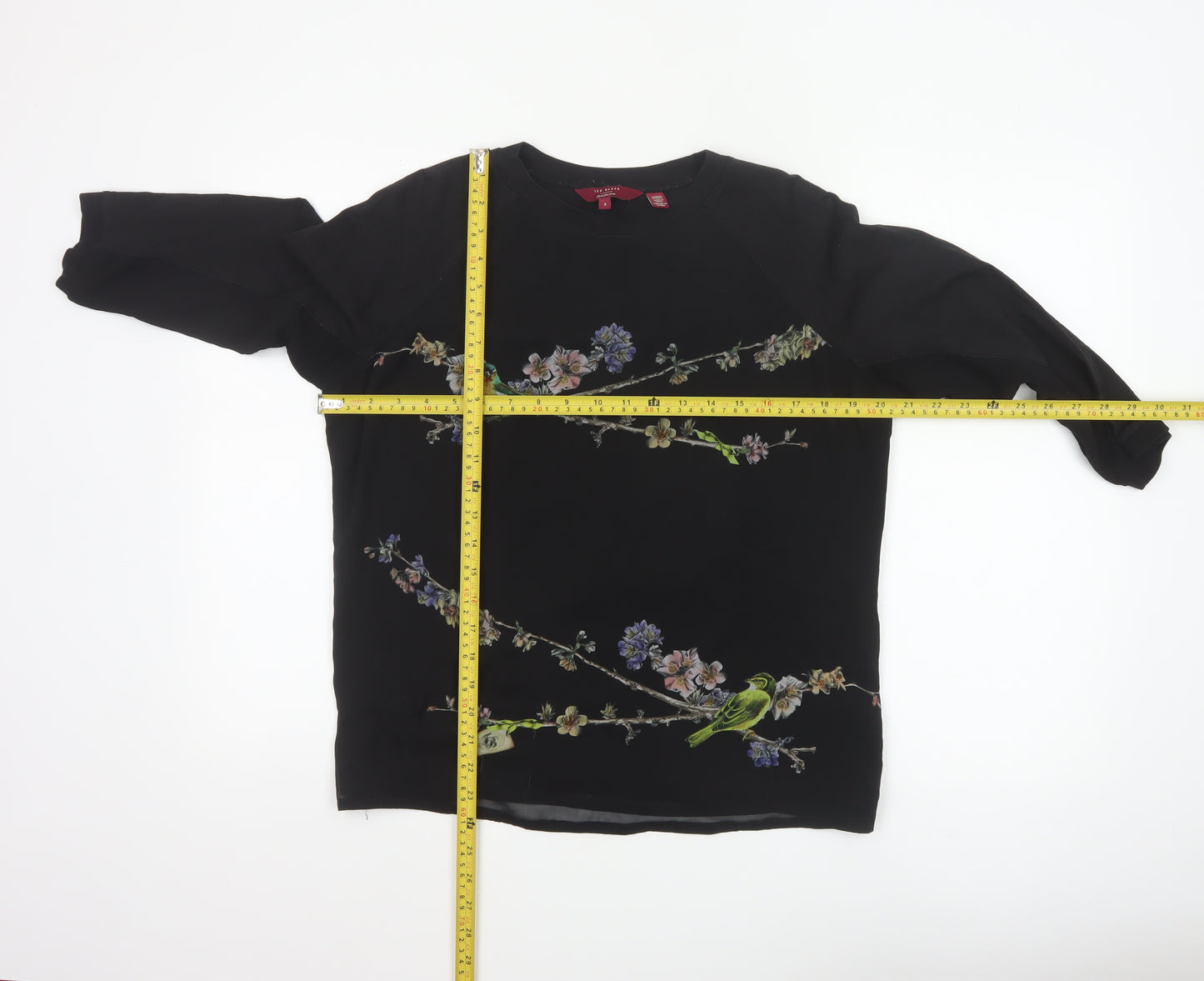 Ted Baker Women’s Black Floral Bird Tunic Blouse Size 12