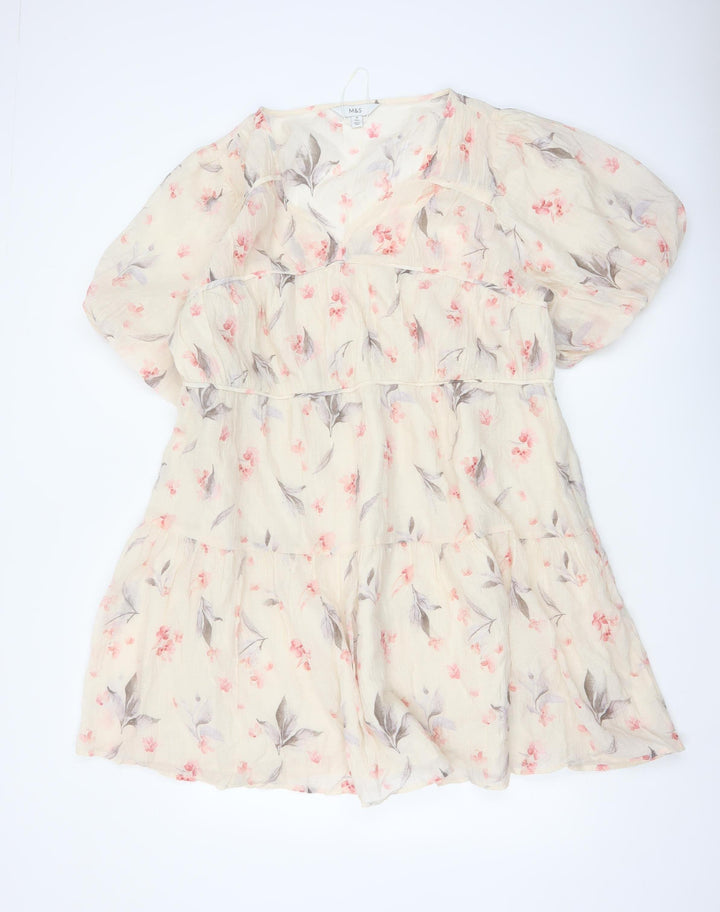 Marks and Spencer Women Beige Floral A-Line Short Dress Size 18 Tall