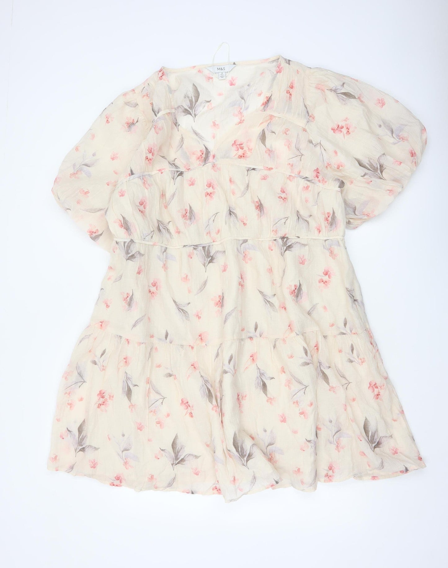 Marks and Spencer Women Beige Floral A-Line Short Dress Size 18 Tall