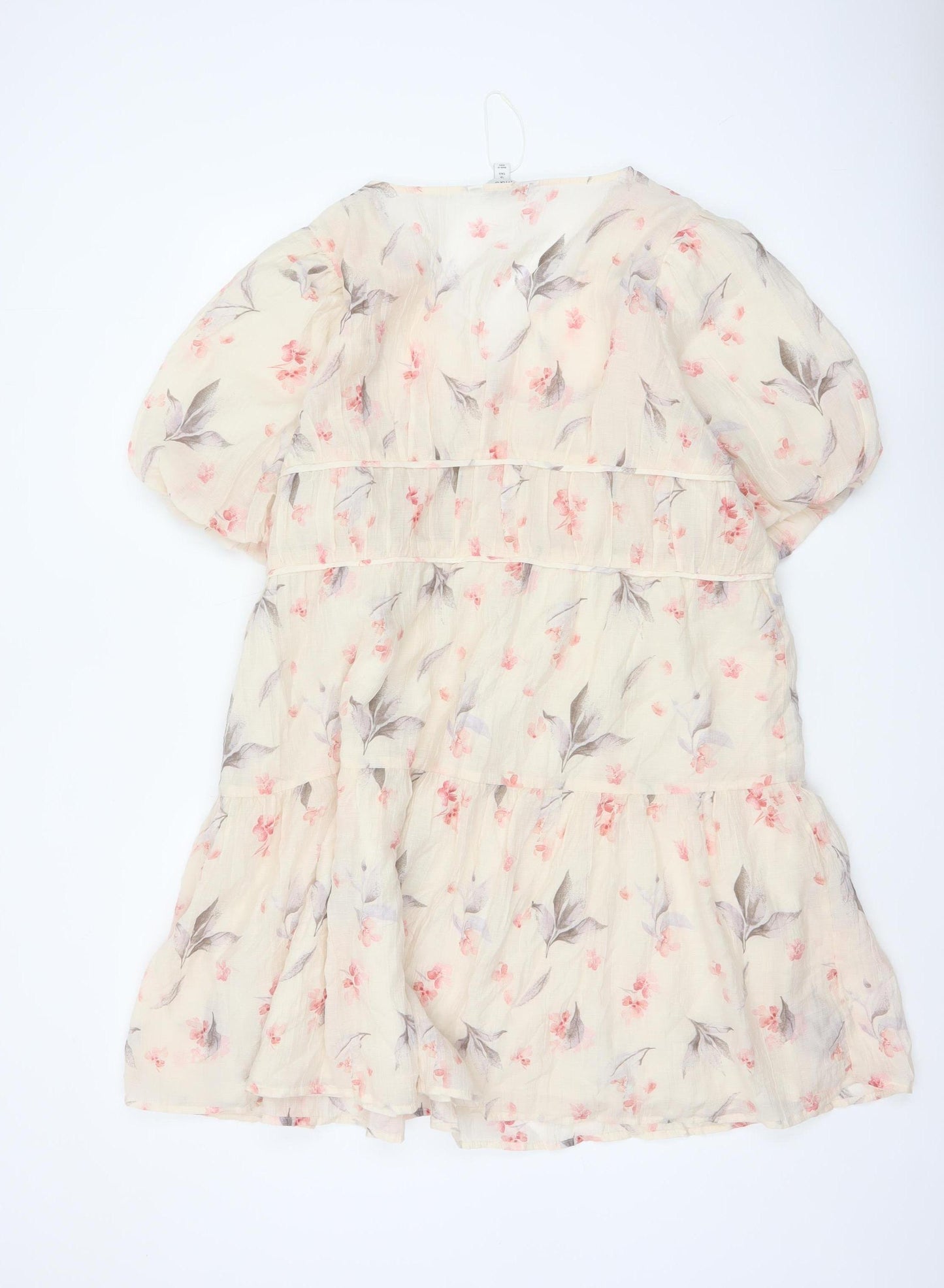 Marks and Spencer Women Beige Floral A-Line Short Dress Size 18 Tall