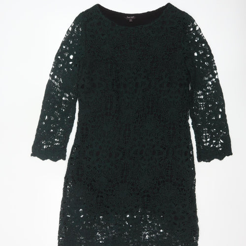 Phase Eight Women Green Crochet Shift Dress Size 12 Knee Length