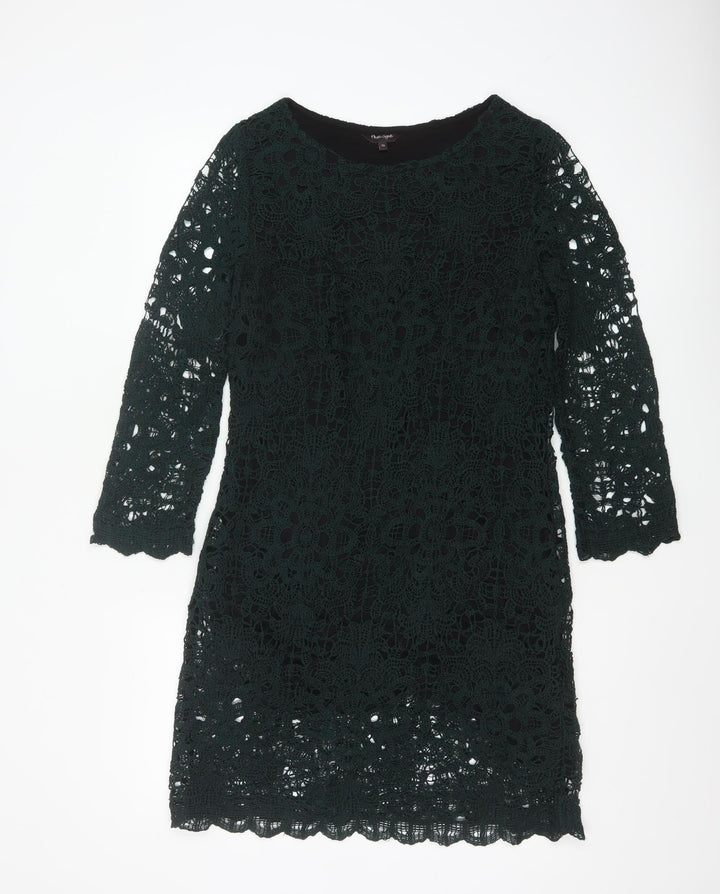 Phase Eight Women Green Crochet Shift Dress Size 12 Knee Length
