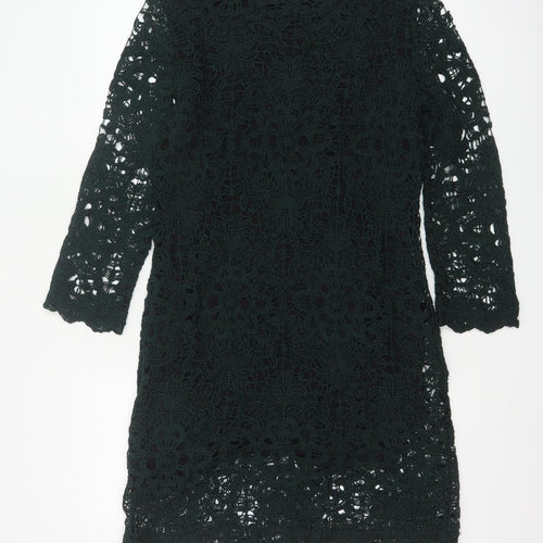 Phase Eight Women Green Crochet Shift Dress Size 12 Knee Length