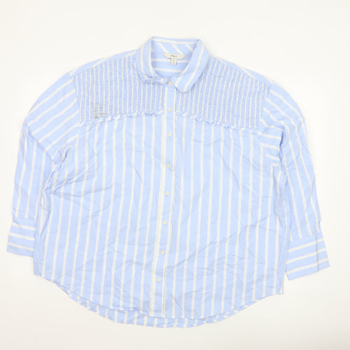 Marks and Spencer Women Blue Striped Button-Up Long Sleeve Shirt Size 18