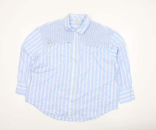 Marks and Spencer Women Blue Striped Button-Up Long Sleeve Shirt Size 18