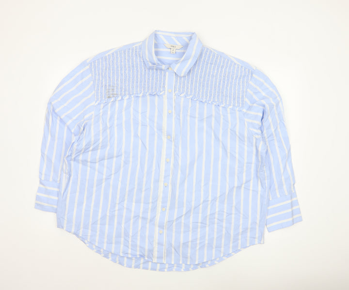 Marks and Spencer Women Blue Striped Button-Up Long Sleeve Shirt Size 18
