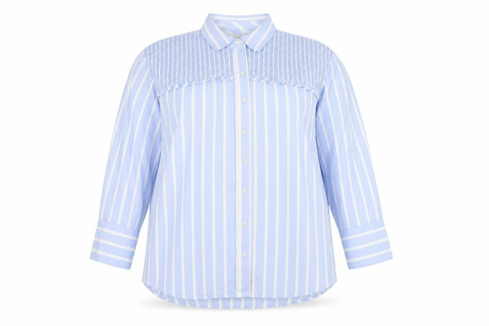 Marks and Spencer Women Blue Striped Button-Up Long Sleeve Shirt Size 18