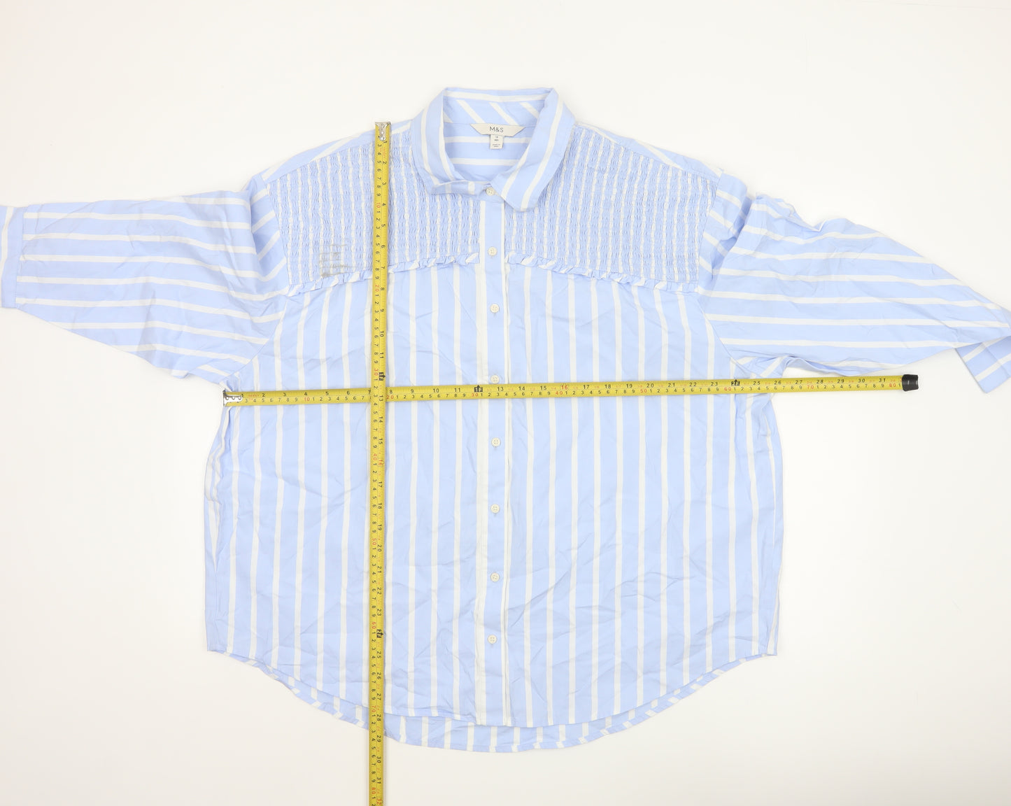 Marks and Spencer Women Blue Striped Button-Up Long Sleeve Shirt Size 18