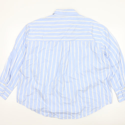 Marks and Spencer Women Blue Striped Button-Up Long Sleeve Shirt Size 18