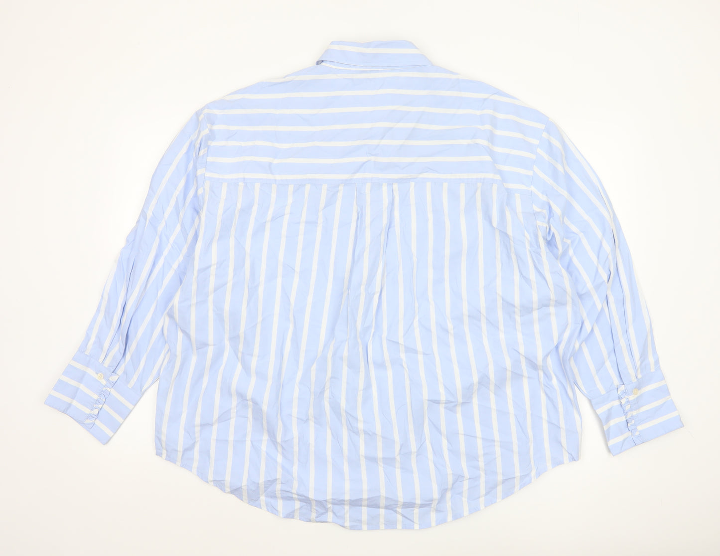Marks and Spencer Women Blue Striped Button-Up Long Sleeve Shirt Size 18
