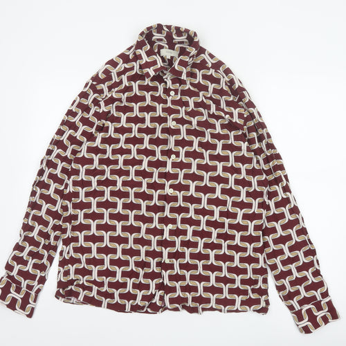 Moss Womens Burgundy Geometric Long Sleeve Button-Up Shirt Size L