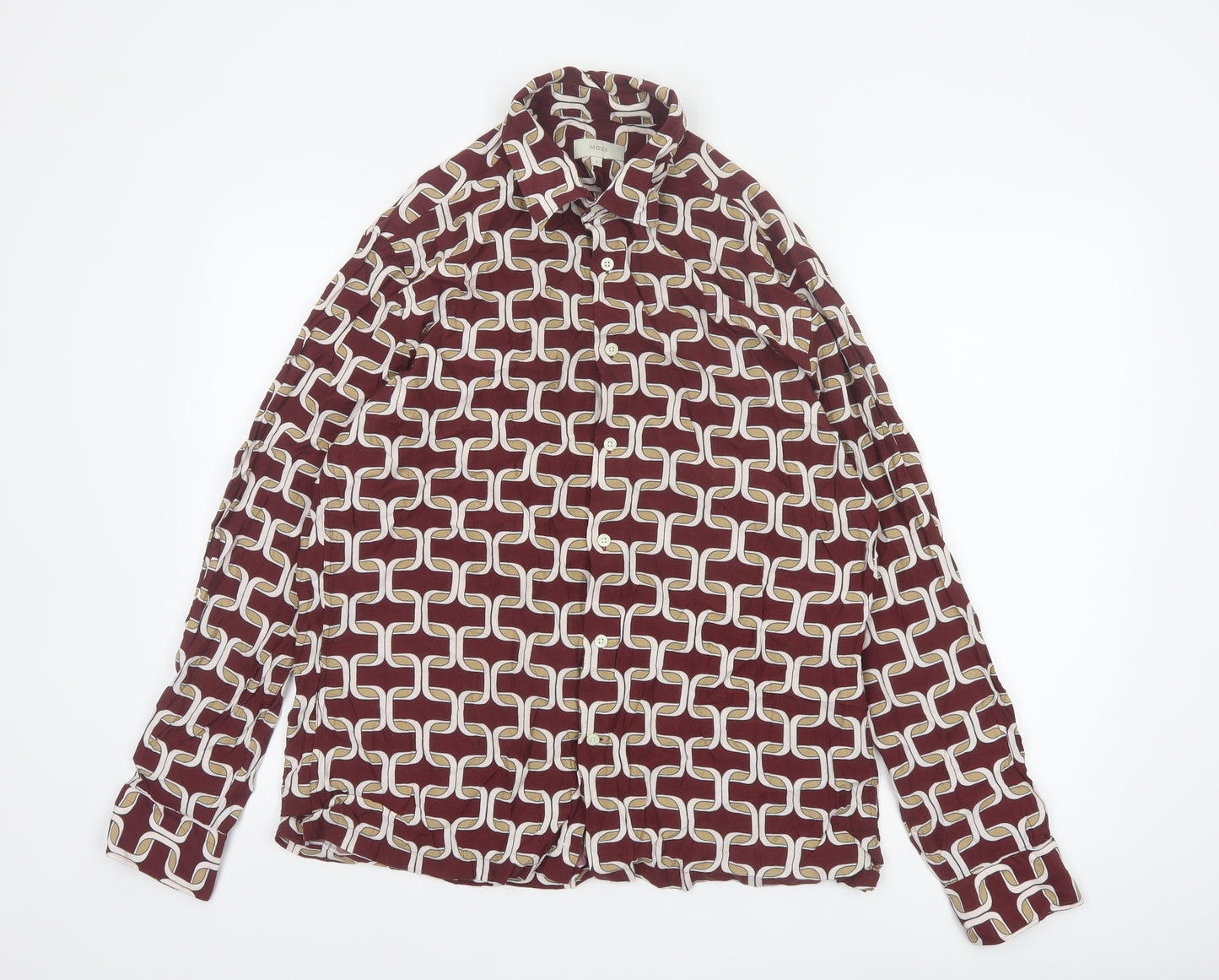 Moss Womens Burgundy Geometric Long Sleeve Button-Up Shirt Size L