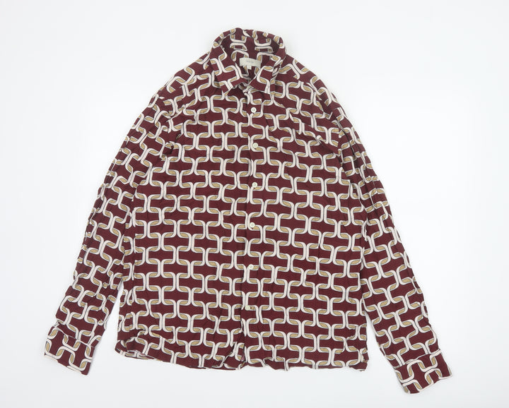 Moss Womens Burgundy Geometric Long Sleeve Button-Up Shirt Size L