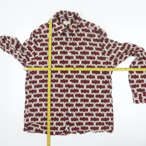 Moss Womens Burgundy Geometric Long Sleeve Button-Up Shirt Size L