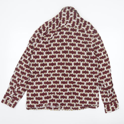 Moss Womens Burgundy Geometric Long Sleeve Button-Up Shirt Size L