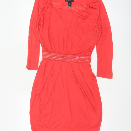 Mango Women Red Bodycon 3/4 Sleeve Knee Length Dress XS