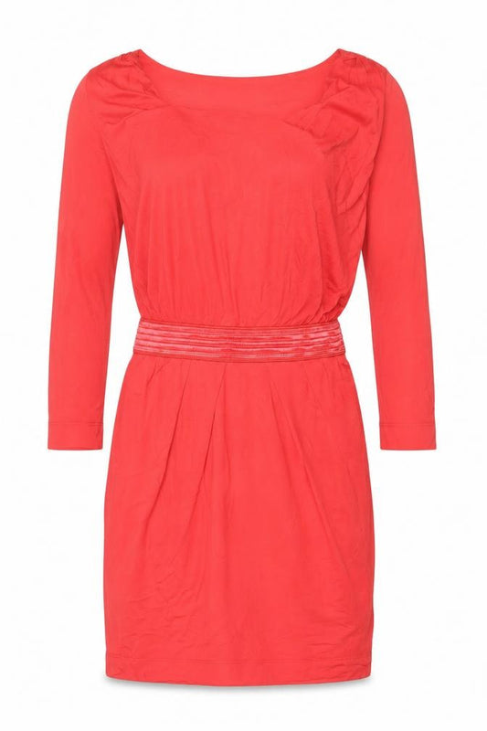 Front view of Mango Women Red Bodycon 3/4 Sleeve Knee Length Dress XS