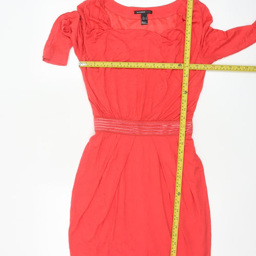 Mango Women Red Bodycon 3/4 Sleeve Knee Length Dress XS