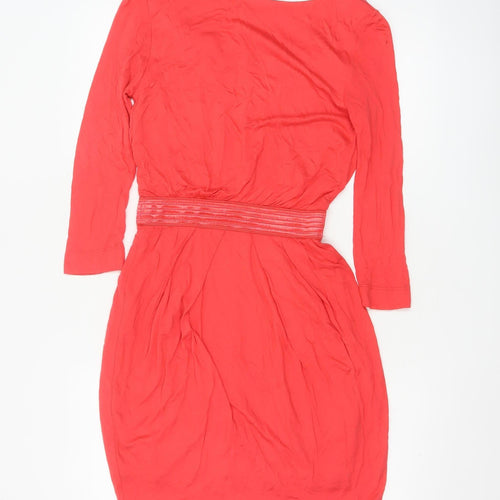Mango Women Red Bodycon 3/4 Sleeve Knee Length Dress XS