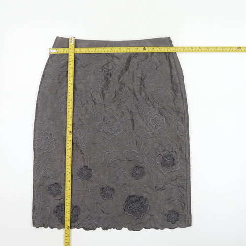 Monsoon Women Grey Floral Embroidered Pencil Skirt Size 10