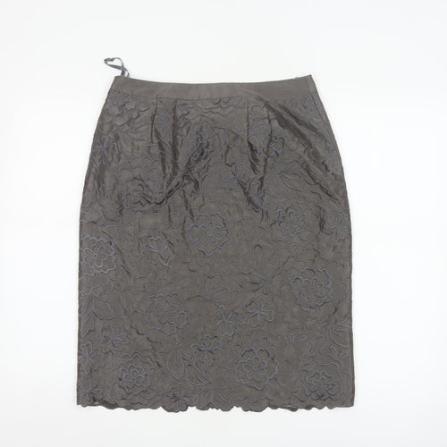 Monsoon Women Grey Floral Embroidered Pencil Skirt Size 10