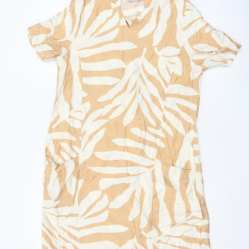 Pebble Bay Women Beige Tropical Print Shift Dress Size S