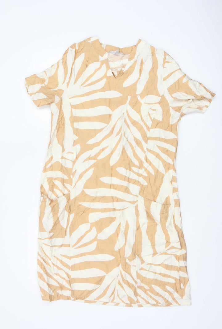 Pebble Bay Women Beige Tropical Print Shift Dress Size S