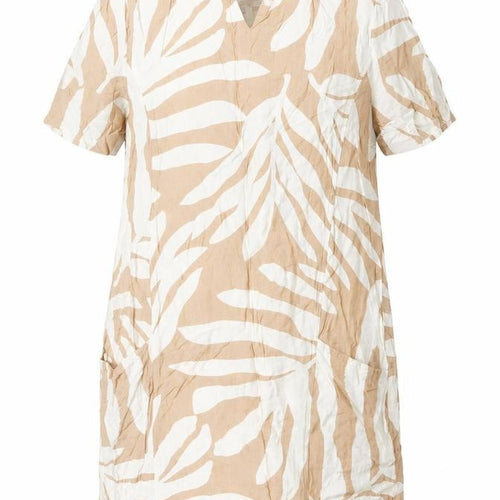Pebble Bay Women Beige Tropical Print Shift Dress Size S