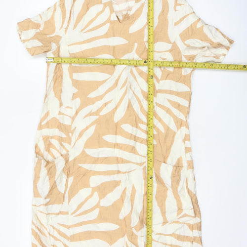 Pebble Bay Women Beige Tropical Print Shift Dress Size S