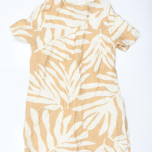 Pebble Bay Women Beige Tropical Print Shift Dress Size S