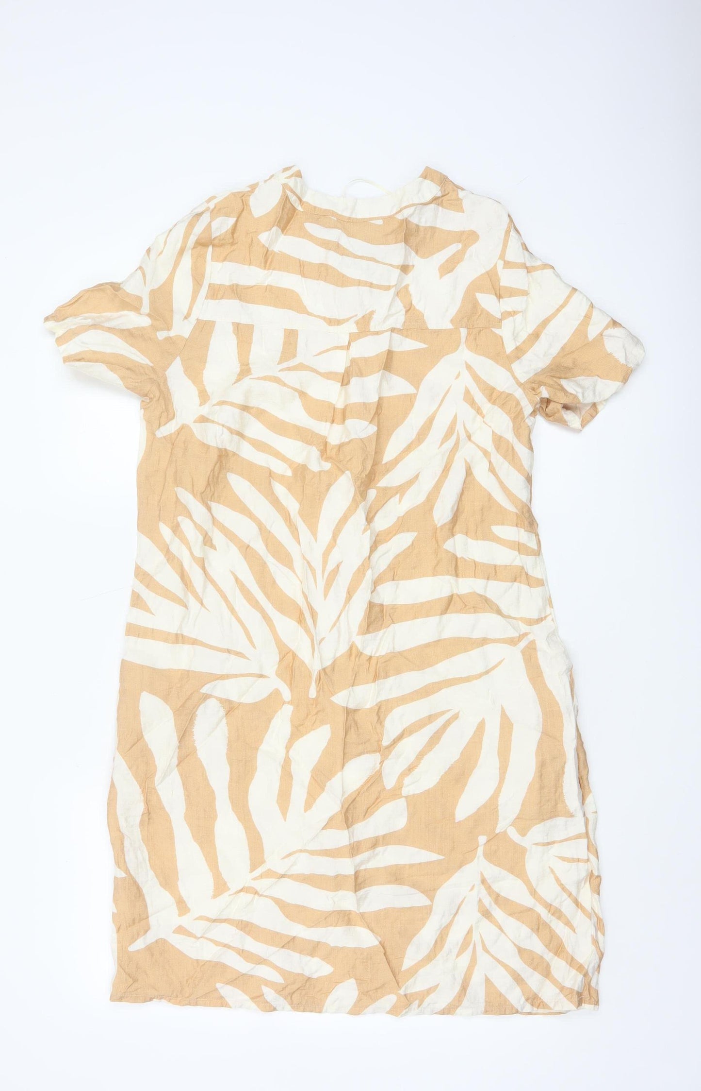 Pebble Bay Women Beige Tropical Print Shift Dress Size S