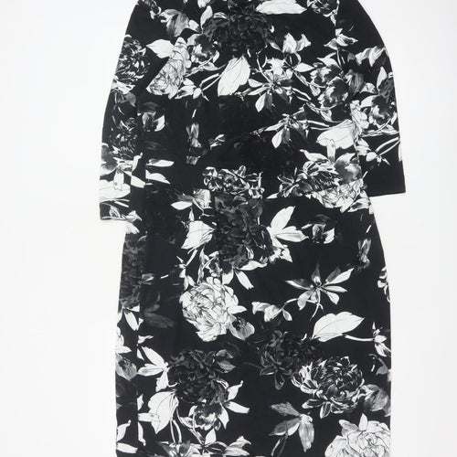 Roman Women Black Floral Sheath Dress Size 18 3/4 Sleeve
