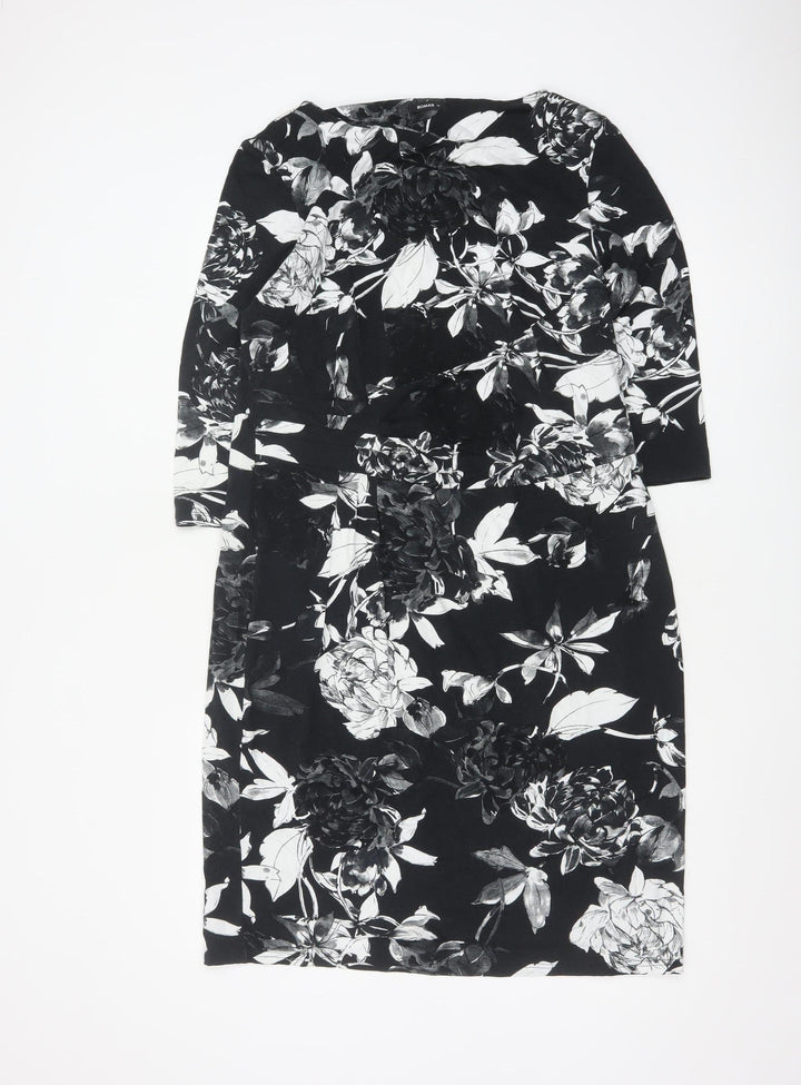 Roman Women Black Floral Sheath Dress Size 18 3/4 Sleeve