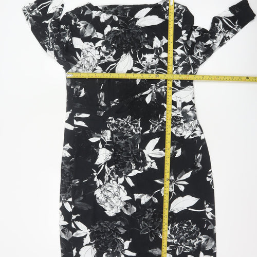Roman Women Black Floral Sheath Dress Size 18 3/4 Sleeve