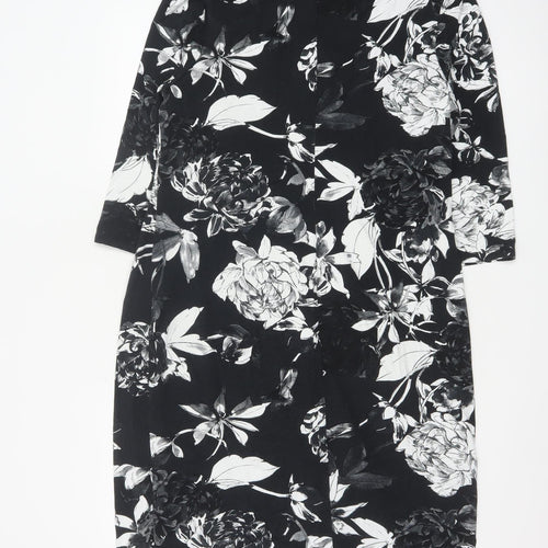 Roman Women Black Floral Sheath Dress Size 18 3/4 Sleeve