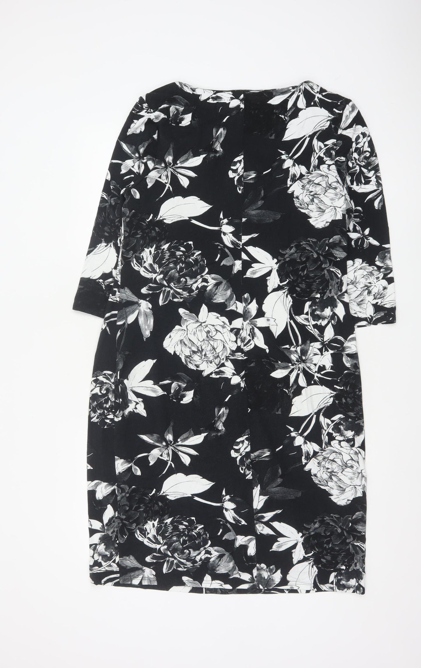 Roman Women Black Floral Sheath Dress Size 18 3/4 Sleeve
