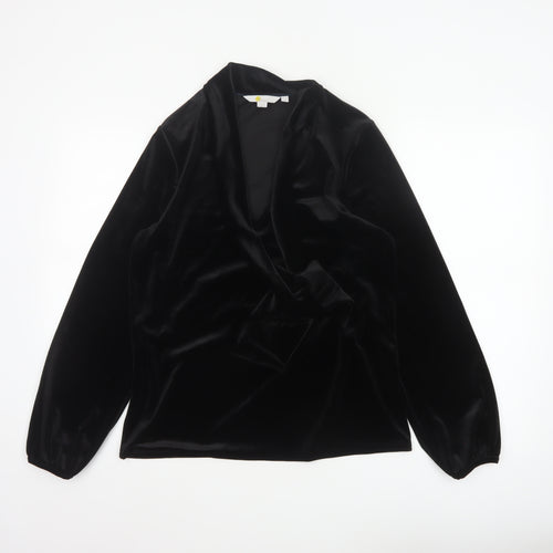Boden Women Black Velvet Wrap Blouse UK 12 Long Sleeve