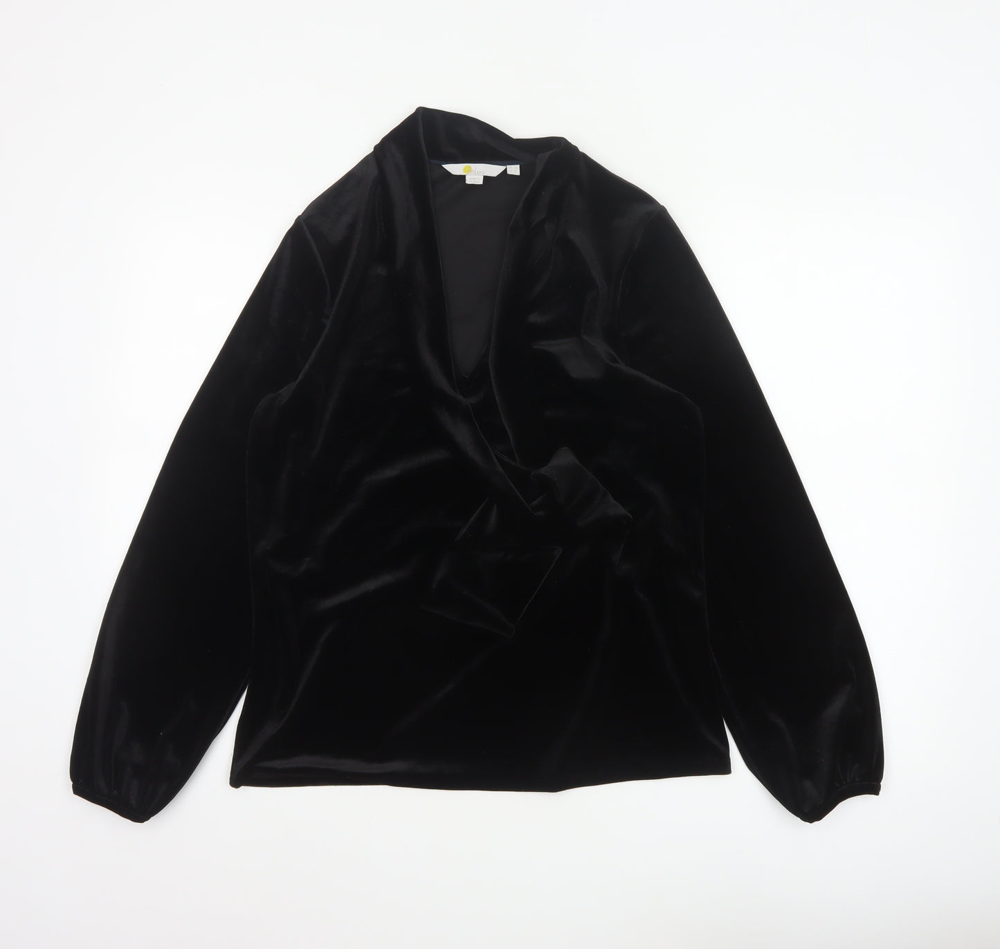 Boden Women Black Velvet Wrap Blouse UK 12 Long Sleeve