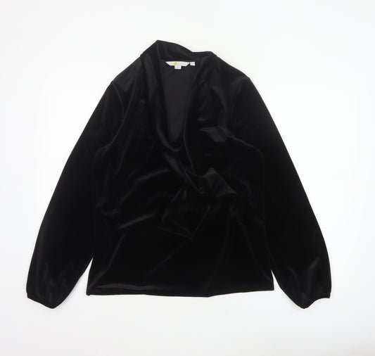 Boden Women Black Velvet Wrap Blouse UK 12 Long Sleeve