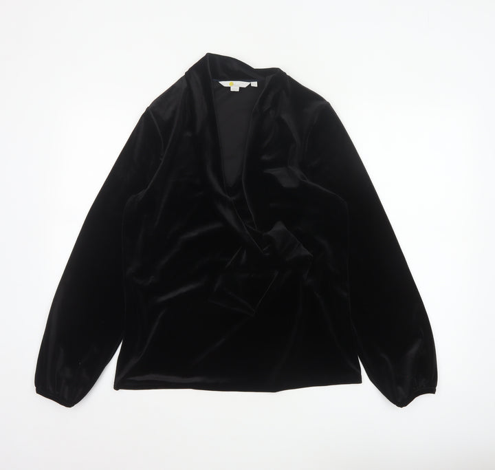 Boden Women Black Velvet Wrap Blouse UK 12 Long Sleeve