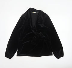 Boden Women Black Velvet Wrap Blouse UK 12 Long Sleeve