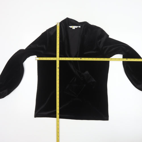 Boden Women Black Velvet Wrap Blouse UK 12 Long Sleeve