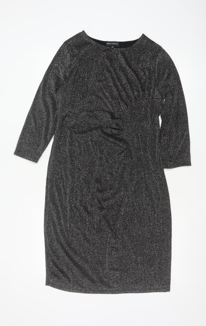 Next Maternity Black Sparkle Bodycon Knee Length Dress Size 10