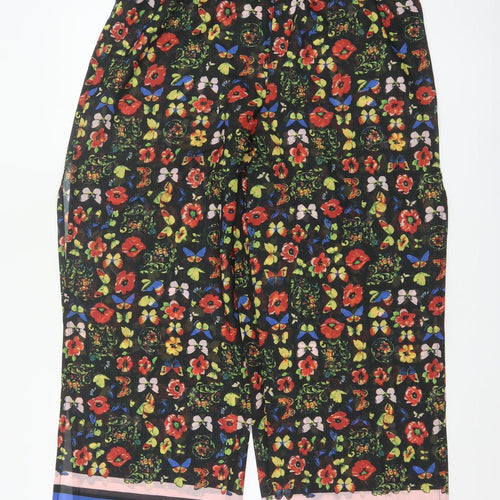 Oasis Womens Multicoloured Floral Wide-Leg Cropped Trousers L
