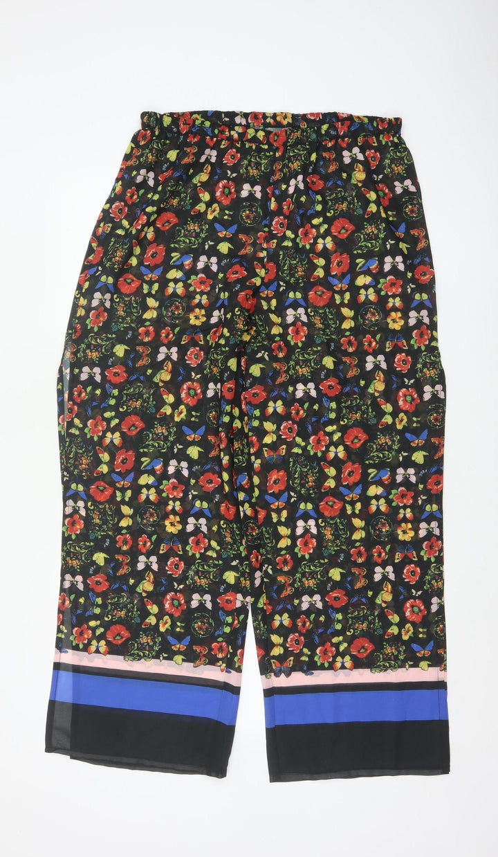 Oasis Womens Multicoloured Floral Wide-Leg Cropped Trousers L