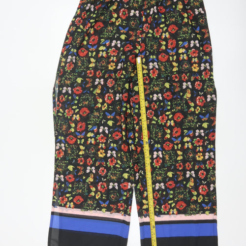 Oasis Womens Multicoloured Floral Wide-Leg Cropped Trousers L