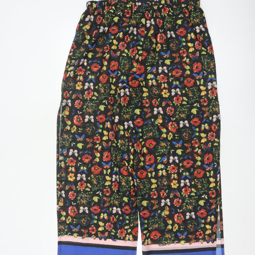 Oasis Womens Multicoloured Floral Wide-Leg Cropped Trousers L