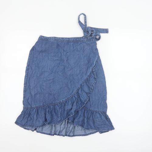 Next Women Blue Lyocell Wrap Ruffle Skirt Size 8