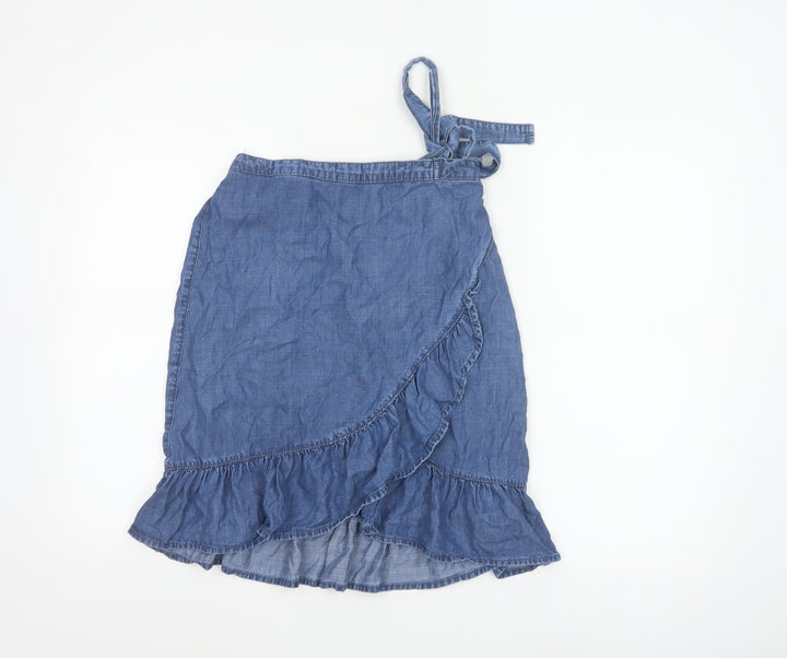 Next Women Blue Lyocell Wrap Ruffle Skirt Size 8